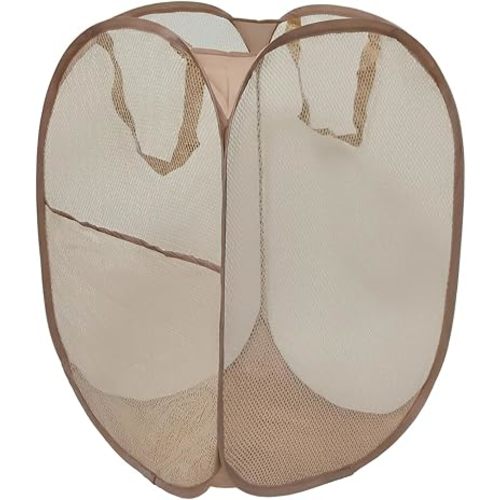 The upgraded pop-up laundry basket features a breathable side pocket mesh design, making it ideal for rooms, apartments, dormitories, travel, business trips, and children's storage (1,light brown)