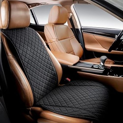 IVICY Faux Linen Car Seat Cover for Cars - Durable & Non-Slip - Front Car Seat Protector Covers for Most Automotive, Vans, SUVs, Trucks - 1 Unit - Black