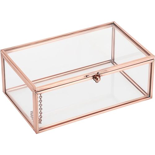 Hipiwe Vintage Glass Keepsake Box, Rectangle Jewelry Display Organizer Case | Vanity Lidded Box Home Decor Accent Decorative Boxes for Storage Trinket Rings Bracelet