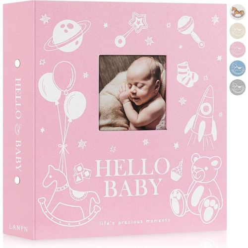 Lanpn Baby Photo Album 4x6 600 Pockets, Linen Cover Photo Book Newborn Bebe Album Memory Book with Front Window Holds 600 Horizontal and Vertical Pictures Gift for Boy Girl Baby Shower Pink