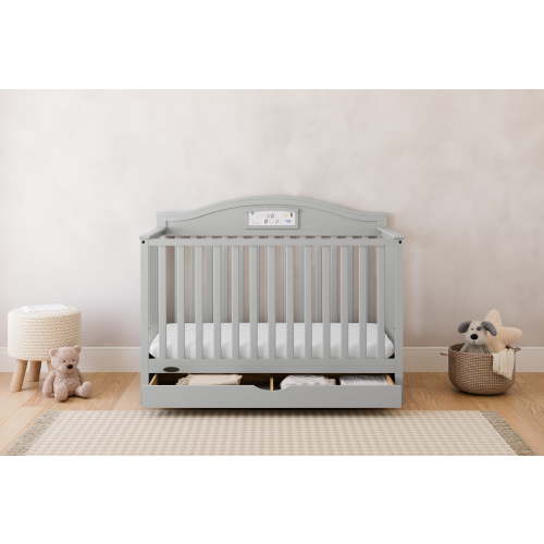 Graco Story 5-in-1 Convertible Baby Crib with Storage Drawer, Pebble Gray