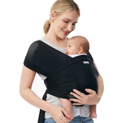 Momcozy Baby Carrier Slings, Summer Cooling Air-Mesh Fabric Baby Carriers Sling for Newborn to Toddler up to 50 lbs, Hands Free Adjustable Easy to Wear Baby Wrap Carrier Slings, Beige
