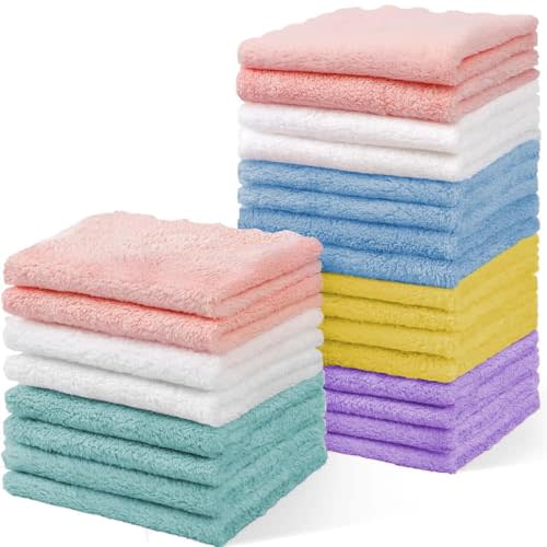 24 Pack Baby Washcloths, Multicolor Microfiber Coral Fleece, 7" X 9", Ultra Soft and Absorbent Baby Washcloths for Newborns and Toddlers, Gentle for Sensitive Skin