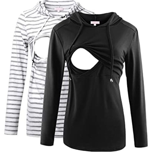 Bhome Nursing Shirt Long Sleeves Hoodie Breastfeeding Top Sweatshirt