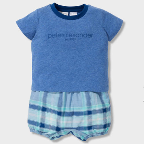 Baby Bluecheck 100% Cotton Short Pj Set Blue - Peter Alexander Online 6-12 months