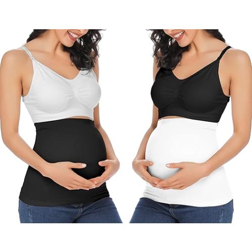 Rheane Belly Bands For Pregnant Women Maternity Belly Band Pregnancy Belt Support (Black+White 4)