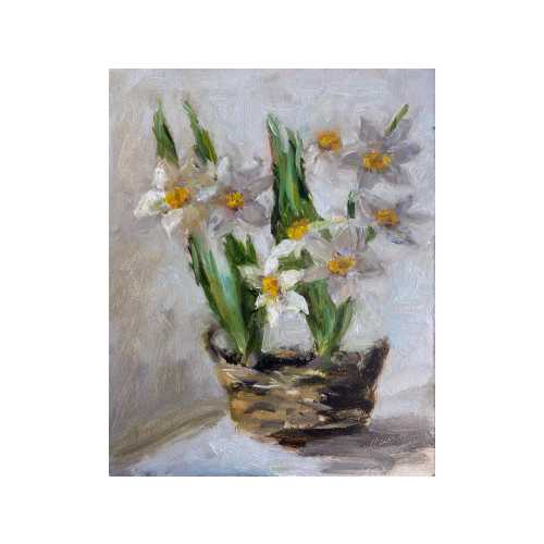 Daffodils Painting ORIGINAL Narcissus Flower Art Jonquils Floral Bouquet Oil Artwork Gift Wall Art 8x10'' by Muura