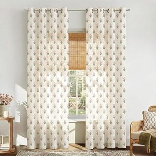 Pink Curtains 2 Panel Sets for Bedroom Girls Nursery,Light Blush Pink and Green Floral Boho Cute Sheer Curtains for Living Room Aesthetic Coquette Teen Girl Room Decor