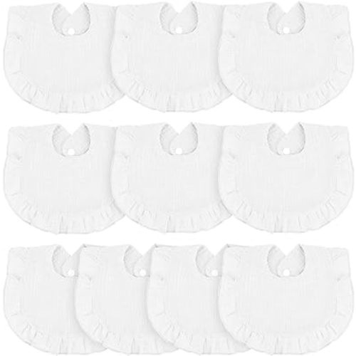 Seematn 10 Pcs Baby Muslin Bibs Drool Bibs Bandana Ruffle Soft Cotton for Newborn Baby Infants Girl Teething Toddlers Boy(White)