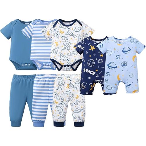 NZRWAWS Newborn Baby Boy Clothes Preemie boy Infant Boy Outfi Romper Pant 10 Pcs Solid Clothing Set 0 3 6 9 12 Month