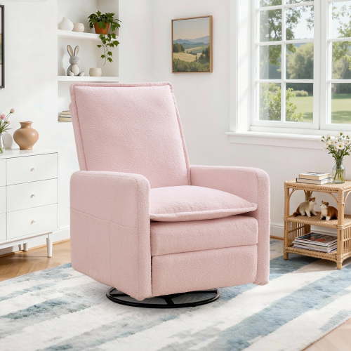 Korser Manual Swivel Rocker Recliner Chair with Side Pockets Nursery Glider Recliner for Living Room, Nursery, Pink