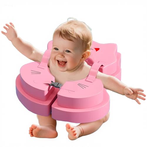 Kids Swimming Float No Inflate Kiddie Pool Float Solid Arm Floaties with Anti Flip Over Design, Double Safety Buckles Infant (Pink)