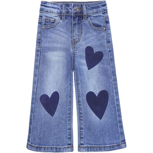 KIDSCOOL SPACE Baby Little Girl Jeans,Simple Design Wide Leg Flared Hem Denim Pants