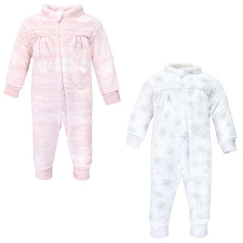 Hudson Baby Infant Girl Plush Jumpsuits, Snowflakes, 6-9 Months