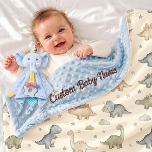 Personalized Baby Blanket Handmade Gift Set with Security Blanket