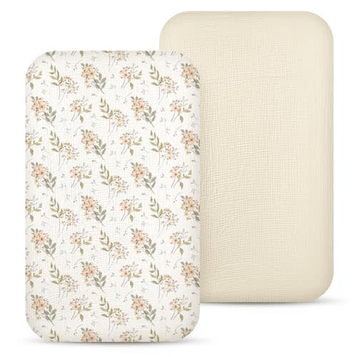 lulumoon Baby Bassinet Sheets Muslin: Cotton Bedside Bassinet Sheets Floral for Girls - Fitted for Bedside Sleeper Mattress