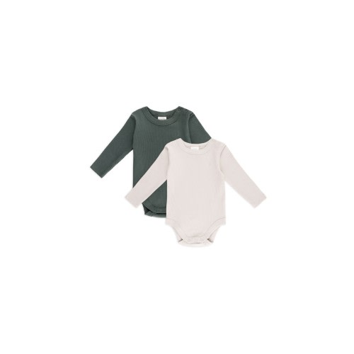 Bilbi Ribbed Organic Long Sleeve Bodysuit 2 Pack Forest/Dove | Baby Bunting AU