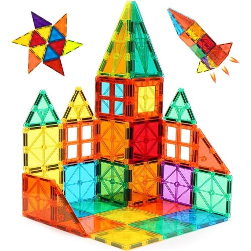 FNJO Magnetic Tiles, Magnet Building Set,60 PCS Building Blocks Set STEM Preschool Montessori Toy for Kids Boys Girls