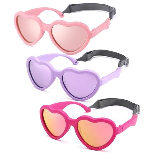 Flexible Heart Shaped Baby Polarized Sunglasses with Strap Adjustable Toddler & Infant Age 0-24 Months