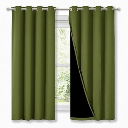 NICETOWN 100% Blackout Curtain Panels, Thermal Insulated Black Liner Curtains for Nursery Room, Noise Reducing and Cold Blocking Drapes for Windows (2 PCs, Olive Green, 52-inch Wide by 63-inch Long)