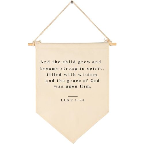 Christian Bible Verse Scripture Canvas Banner Pennant Sign Wall Decor Gift for Baby Boy Girl Kid Nursery Playroom Reading Room-Baby,Shower,Birthday Christmas Gift-and the Child Grew-15.6 H"x 11" W