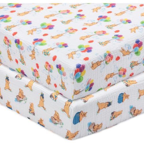 LollyBanks Fitted Crib Sheets 2 Pack, Soft and Breathable 100% Cotton Muslin Crib Sheets, Neutral Baby Bed Sheet for Standard 52"x28" Mattress, Baby Registry Must Haves (Cute Bear Pattern Theme)