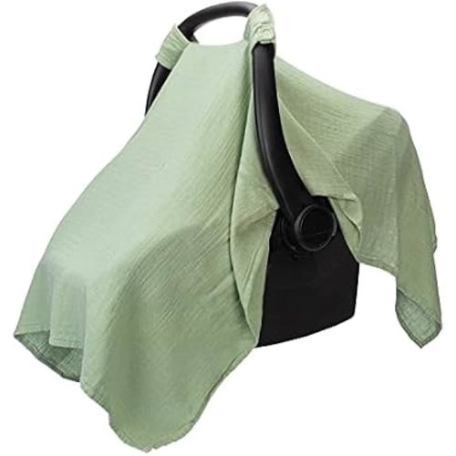 Comfy Cubs Baby Car Seat Cover - Muslin Cotton Baby Seat Cover Sage