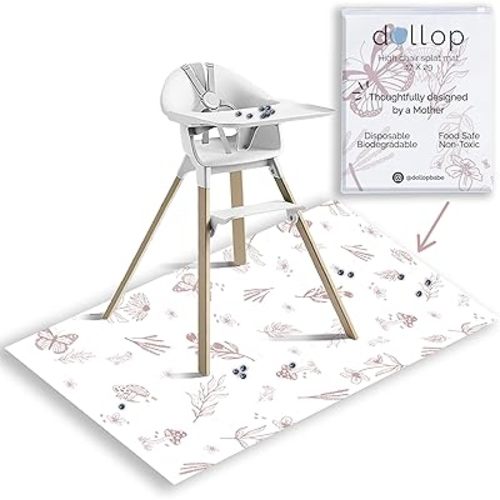Food Catcher Splat Mat for Underneath Highchair | Premium Durable Material | Biodegradable | Disposable (30 Count)| Compatible with All Highchairs | Baby Food Mess Catcher- (Rose Wildflower)