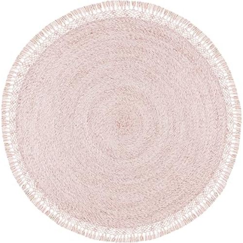 SAFAVIEH Sahara Collection Area Rug - 7' Round, Pink, Handmade Boho Tassel, Ideal for High Traffic Areas in Living Room, Bedroom (SAH490U)