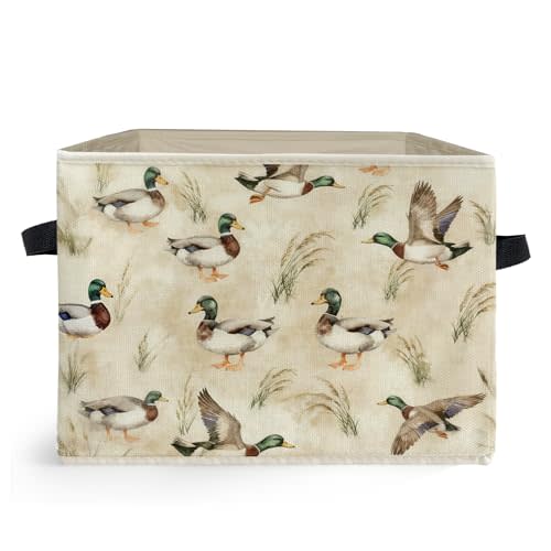 Mallard Duck Nursery Storage Box Bins, Vintage Rustic Flying Mallard Ducks Collapsible Storage Basket Organizer for Kids Room Bedroom Laundry Room Clothes Books, Decor for Room