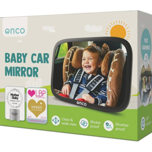 Onco Baby Car Mirror Rear Facing - Double Award-Winning Convex Car Mirror for Baby, 100% Shatterproof & Shakeproof with 360° Rotation, Newborn Essentials (9.6 x 6.9 in)
