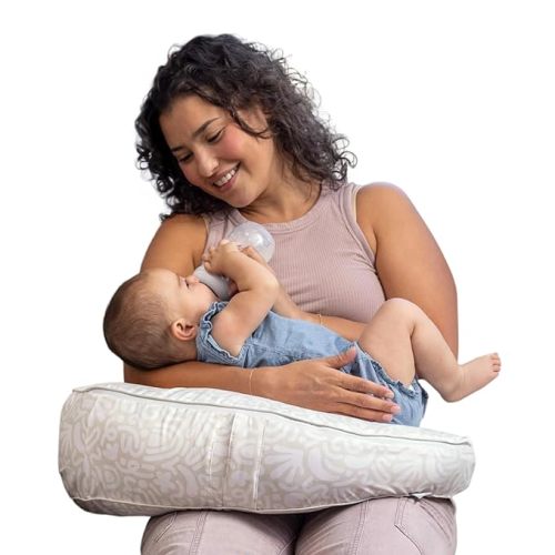 Boppy Uplift Nursing Pillow - Wedge Bottle & Breastfeeding Pillow to Reduce Spit-Up and Reflux Symptoms, with Body-Inclusive Opening and Belt, Baby Safety Alliance Verified - Cream Retro Squiggles