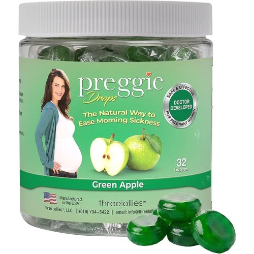 Three Lollies Preggie Pop Drops Pregnancy Candy, Green Apple, 32 Count