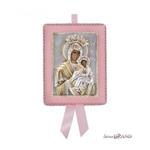 Virgin Mary Theotokos Amolyntos Greek Orthodox Silver Icon for Baby Girl 14,5x11,5cm (Gold-Plated)