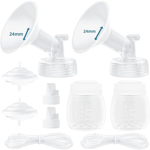 Hranio Breast Pump Parts Compatible with Spectra Replacement Pump Parts 24mm Flange, Spectra Pump Parts S1 S2 Replacements Full Set 2 Set (Full SET-24MM)