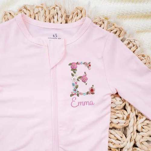 Personalized Embroidery Initial Floral Baby Pajamas