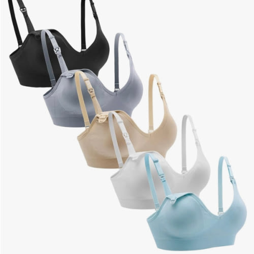 Suekaphin Nursing Bra 5pack Wireless V Neck Maternity Nursing Bra Bralette Low Cut Sleeping Breastfeeding with Extenders