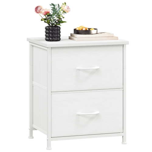 Eunos White Small Nightstand for Bedroom with 2 Fabric Drawer, Bedside Table End Table for Closet