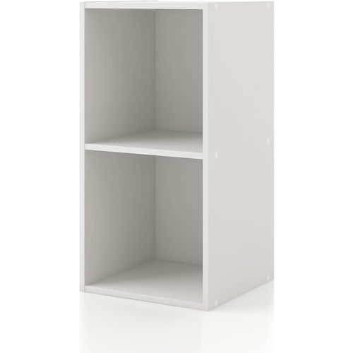 Homes: Inside + Out Apexa 2-Cube Storage Organizer Shelves, Stackable Wood Bookcase Fits Cubby Bins for Organization, Dorm Teen Room Decor & Home Office, White
