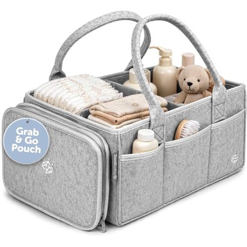 Jool Baby Tag-Along Diaper Caddy – Nursery Storage Organizer for Newborn Essentials – Lightweight & Portable, Large Capacity (Gray)