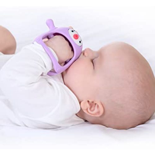 Smily Mia Penguin Buddy Never Drop Silicone Baby Teething Toy for 0-6month Infants, Baby Chew Toys for Sucking Needs, Hand Pacifier for Breast Feeding Babies, Car Seat Toy for New Born,Light Purple
