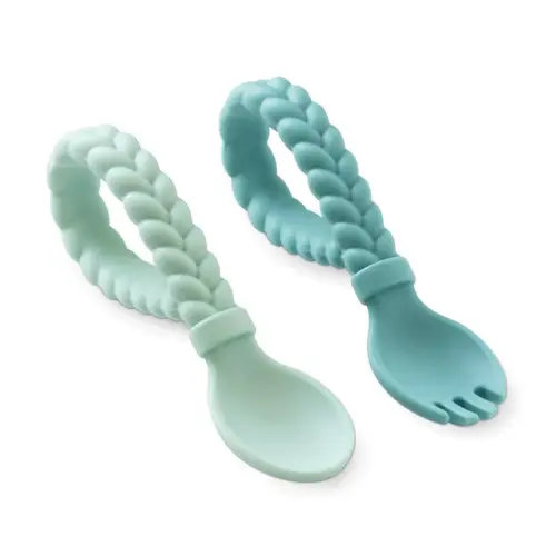 Sweetie Spoons™ - Silicone Baby Fork + Spoon Set - Mint