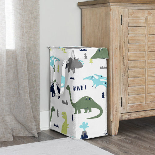 Mod Dinosaur Blue and Green Foldable Laundry Hamper with Handles by Sweet Jojo Designs | Wayfair