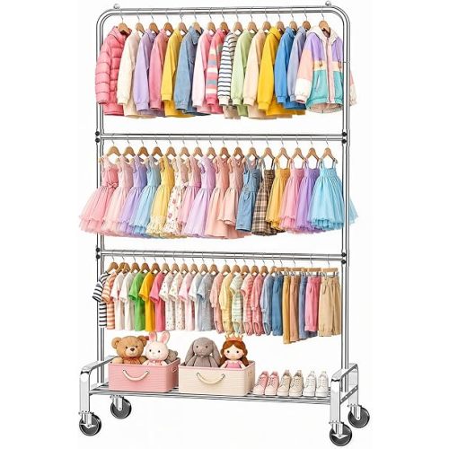 Heavy Duty Kids Clothing Rack Rolling Large Storage Capacity Dress Up Rack