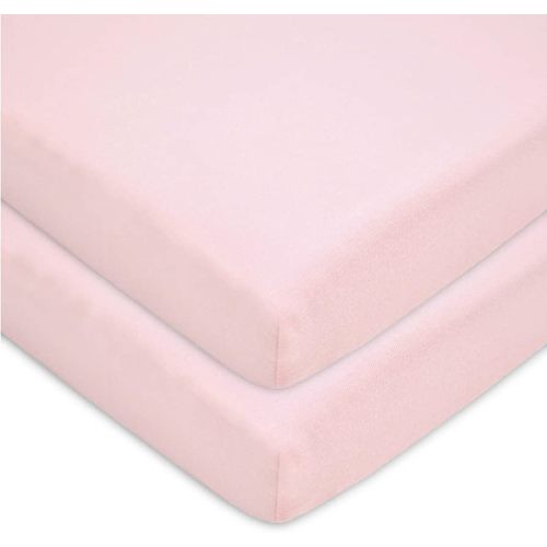 American Baby Company 2 Pack 100% Natural Cotton Fitted Pack and Play Sheets 39" x 27" - Soft & Breathable Pack N Play Sheets for Playard & Mini Crib Mattress, Pink, for Boys & Girls