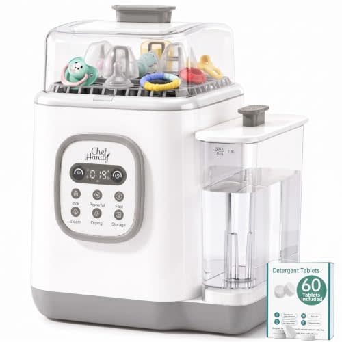 Chefhandy Baby Bottle Washer, All-in-One Washer and Sterilizer and Dryer | 30 Spray Jets 360°Deep Clean, 212°F Steam Sterilize, 72H Storage for bottles, Pump Parts and Feeding Essentials,Hands Free