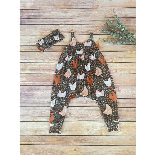 chicken boho romper, chicken floral romper, baby girl romper, toddler outfit, one piece outfit, chicken jumper, girls jumpsuit, farm animals