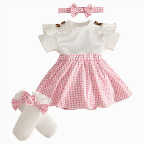 Gubotare Newborn Dress Newborn Baby Girl Clothes Infant Dress Outfit Summer Romper Jumpsuit Headband Overall Skirt Clothing Set 0 3 6 9 12 18 24 Months (Pink,0-3 Months)