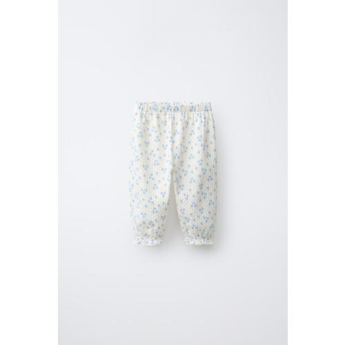 TEXTURED FLORAL PANTS - Light Ecru