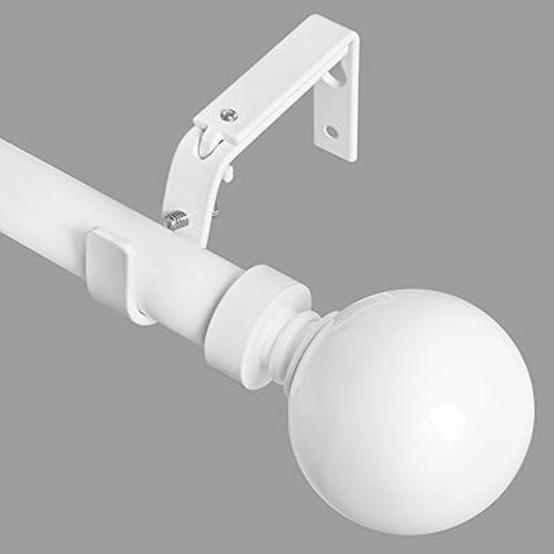 Meriville 1-Inch Diameter Ball Single Window Treatment Curtain Rod, 28-Inch to 48-Inch, Glossy White